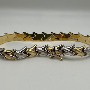 Vintage 14k White and Yellow Gold Two Tone Italian Link Bracelet