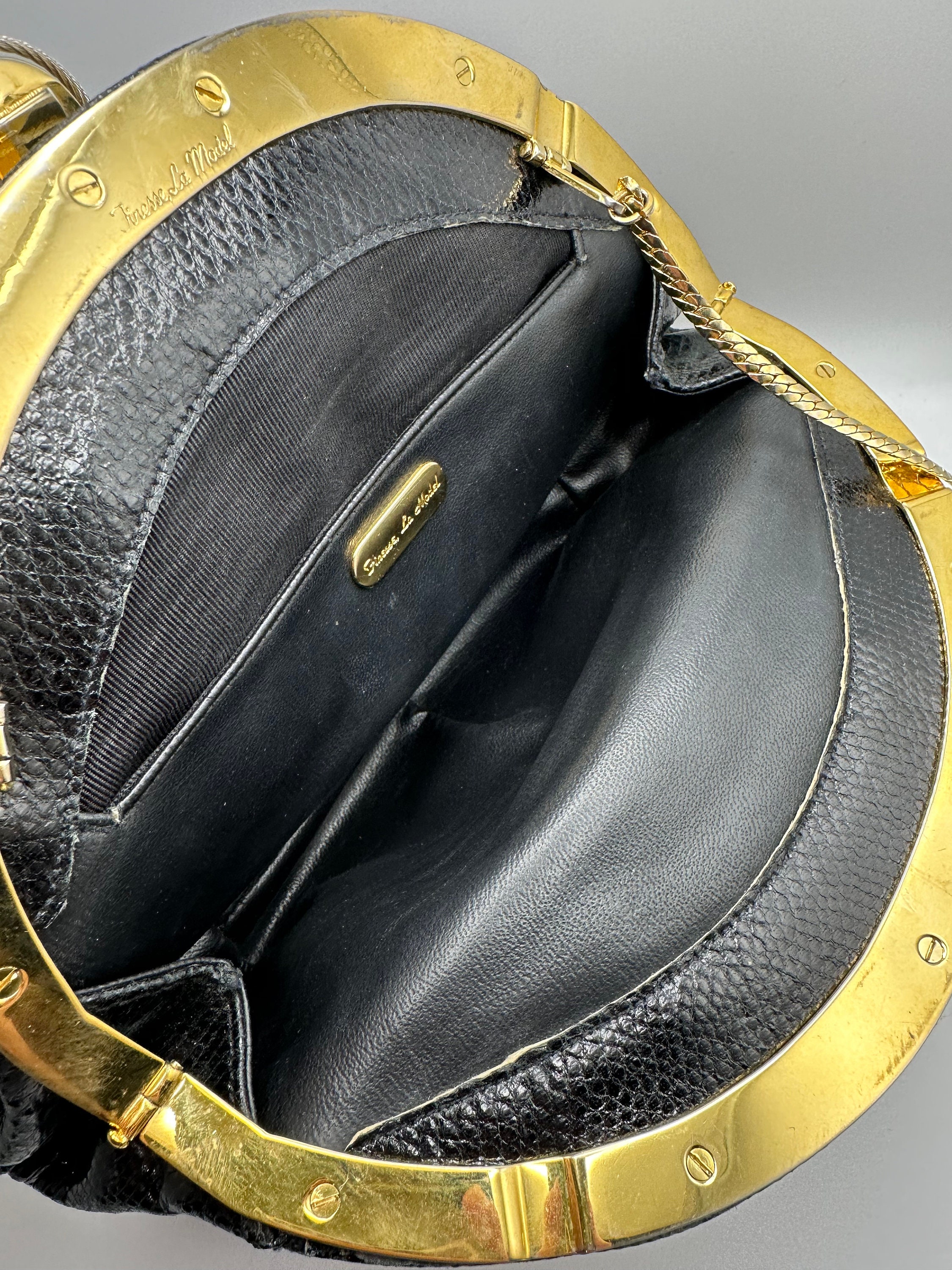 Vintage Finesse La Model Black Snakeskin Clutch Convertible to