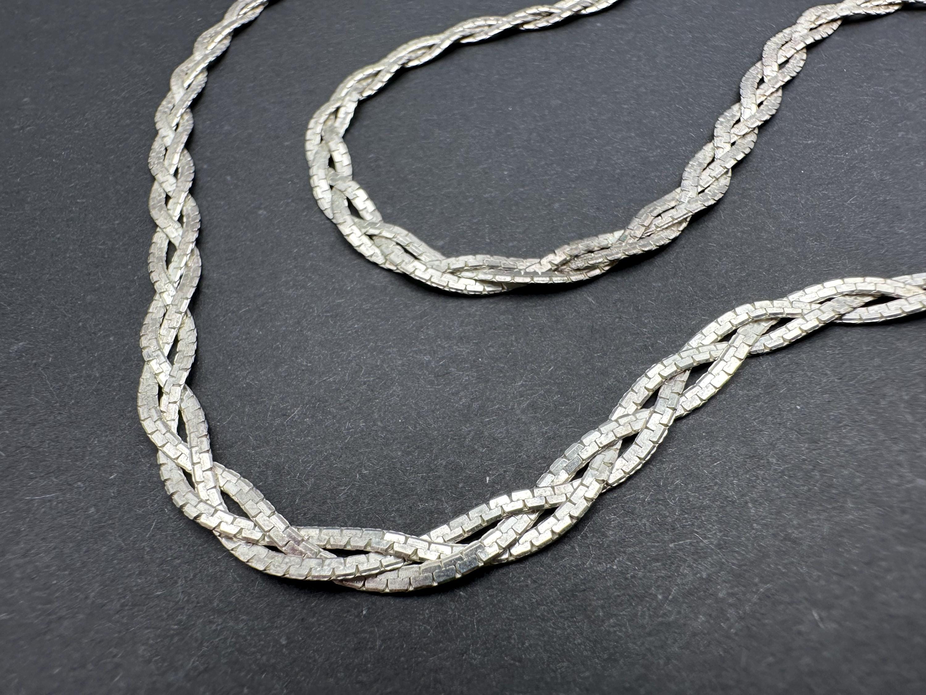 アクセサリー ITALY VINTAGE SILVER JEWELRY 925 SILVER Vintage Sterling Silver .925 Three Strand Chain Braided Necklace