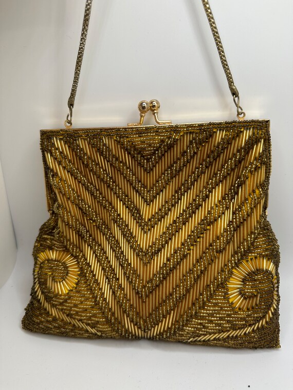 Beautiful Vintage Gold Beaded Evening Purse Prism… - image 2