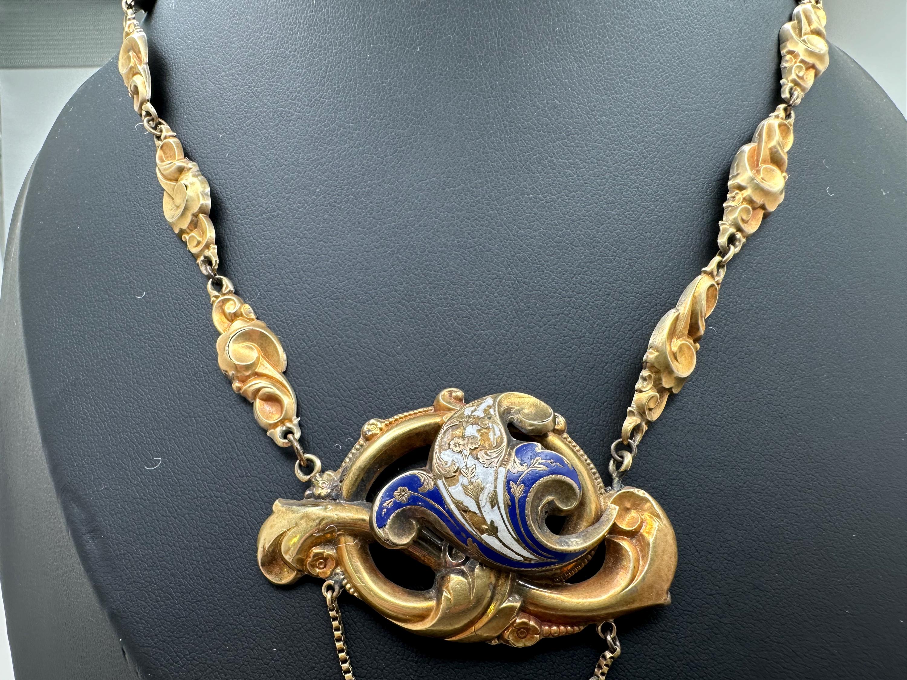 Collier Doré Avec émaux Vintage - Style Années 80, Pour Femme, Occasion En Très Bon état