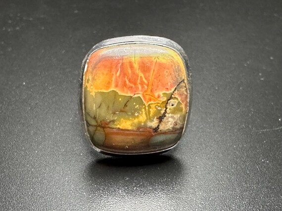 Unique Vintage Jasper Statement Ring Sterling Sil… - image 3