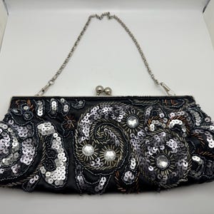 Vintage-Stil Abendtasche Geldbörse Clutch Schwarz Perlen und Pailletten