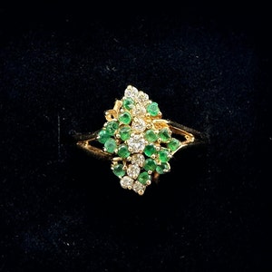 14kt Yellow Gold, Diamond and Emerald Ring, Approximately 0.50 ctw. Approximately Size 8.