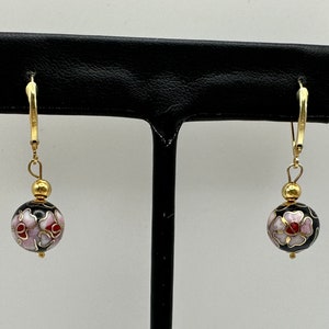 Cute Vintage 14k Gold and Enamel Beaded Dangle Earrings