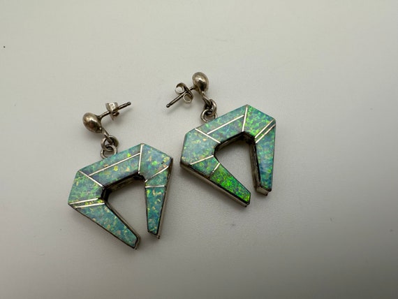 Vintage NAVAJO Native American JOE TOM Sterling Silver Opal Inlay