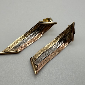 Beautiful Vintage Tri-Color Yellow White and Rose 13-14k Gold Earrings