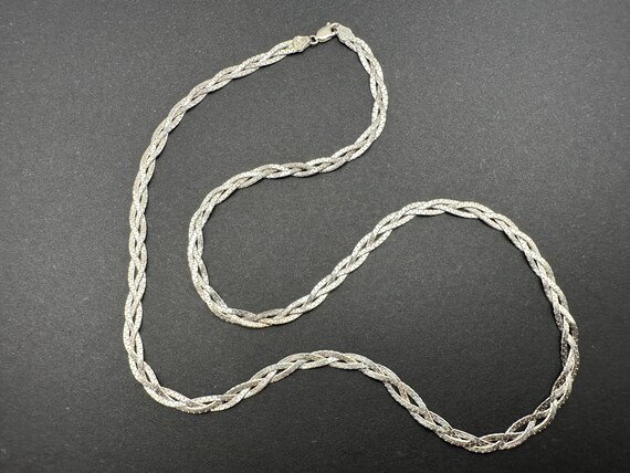 Vintage Sterling Silver .925 Three Strand Chain Braided Necklace