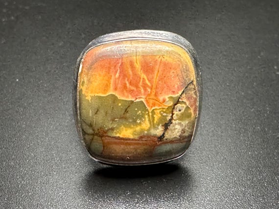 Unique Vintage Jasper Statement Ring Sterling Sil… - image 2
