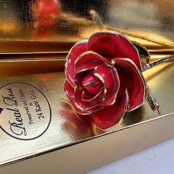 Real Rose Preserved and Dipped in 24k Gold - Choice of Blue, Red, and Pink