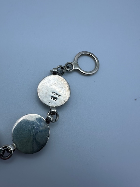 Mexico Sterling Silver .925 13.9mm Circle Turquoise Link Bracelet