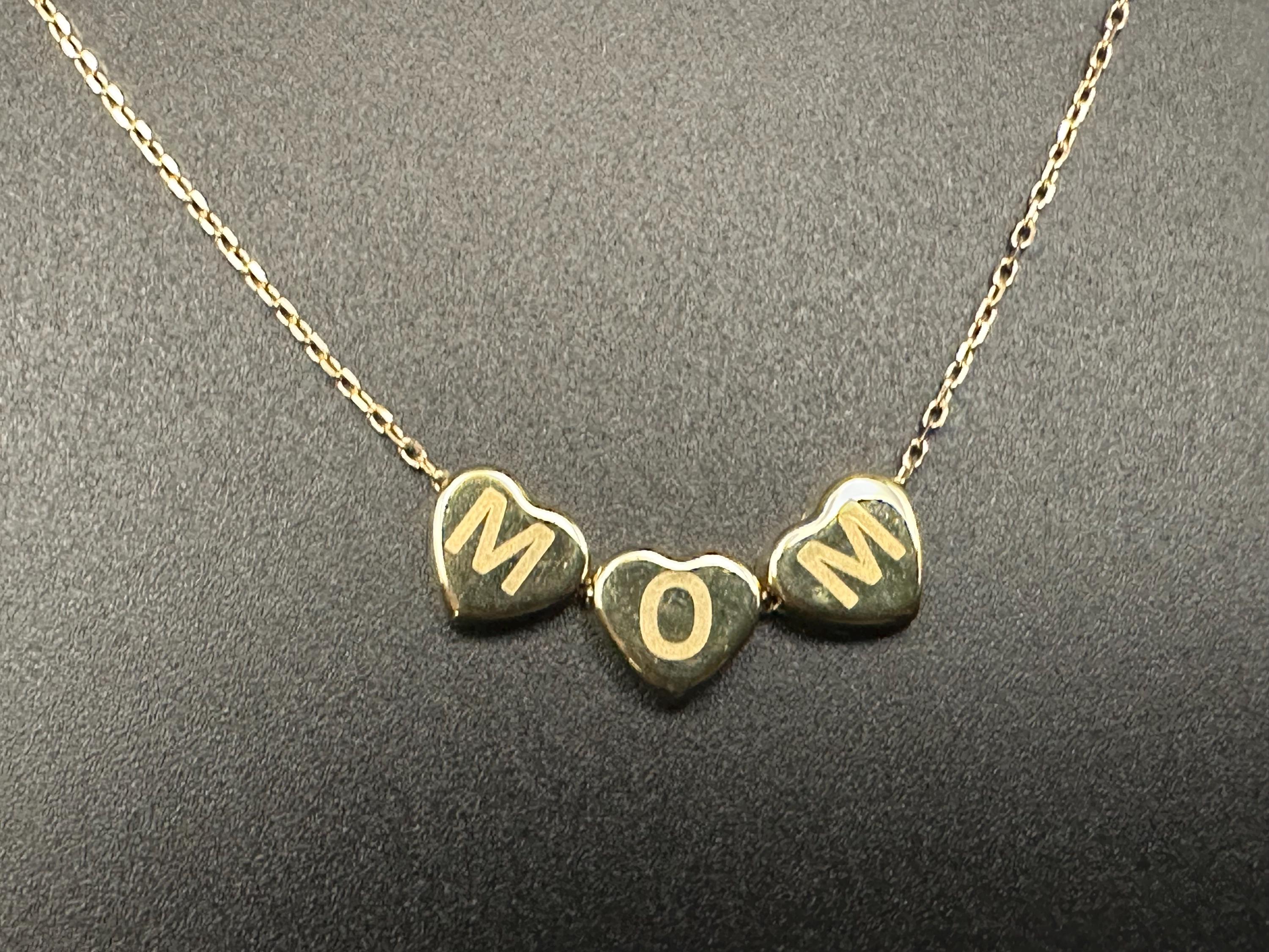 10k Yellow Gold Triple Heart Mom Necklace With Adjustable Chain - Etsy