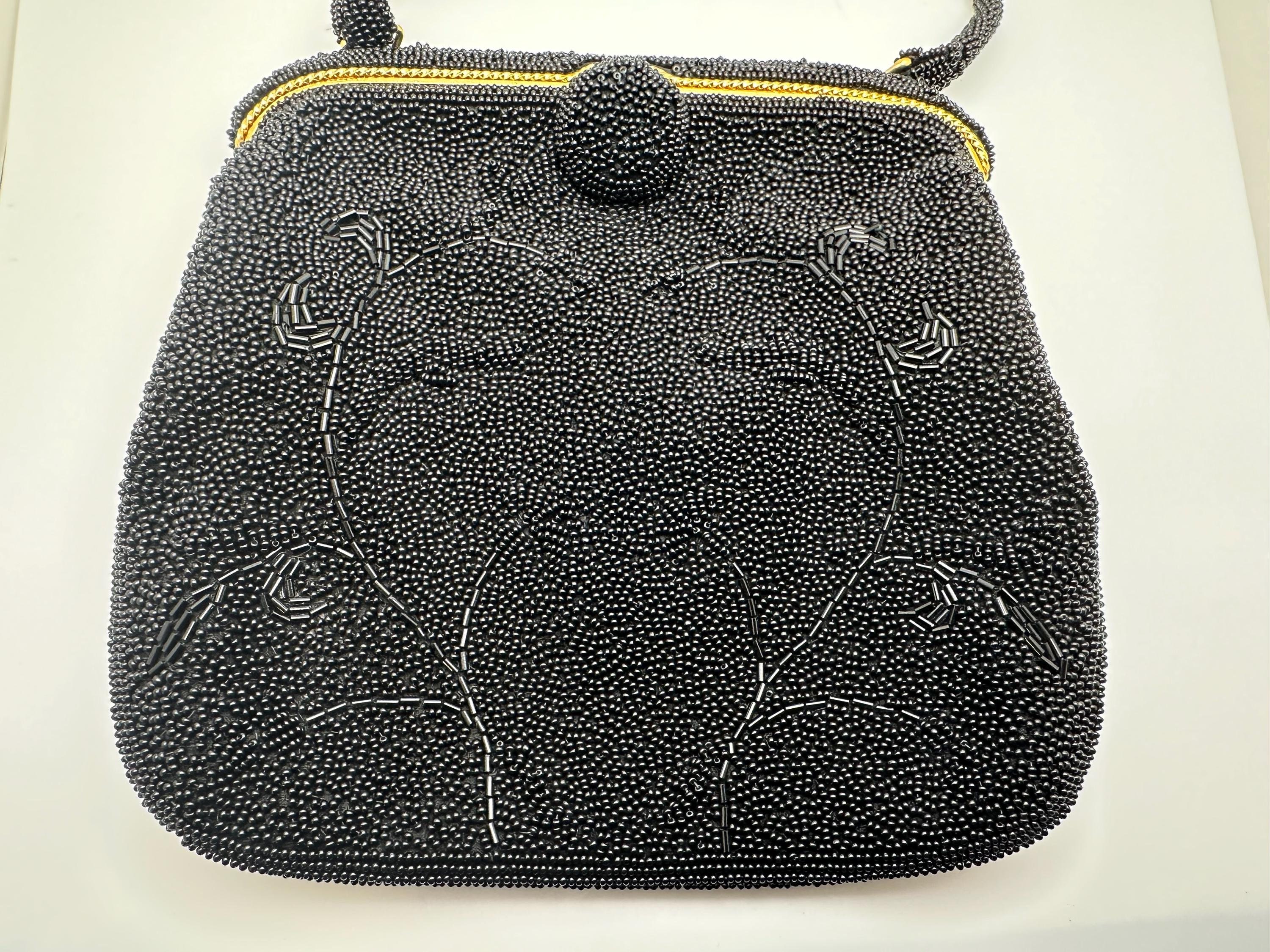 * vintage purse ୨୧ .·*° 貝がらの 小物入れ がま口 Cute Vintage Japanese Black Beaded Purse/clutch/evening Bag - Etsy