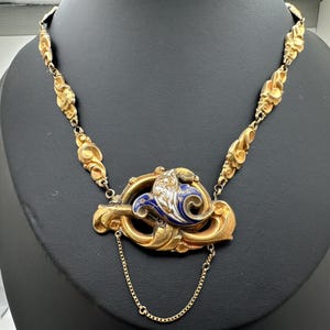 Tested 12.68k Gold Antique Victorian Necklace Pendant w/ Enamel Works