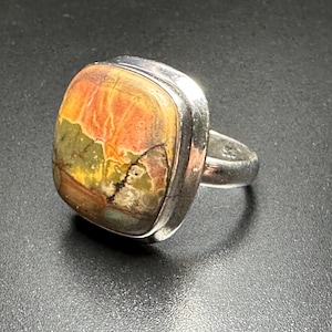Unique Vintage Jasper Statement Ring Sterling Silver .925 Size 8.5