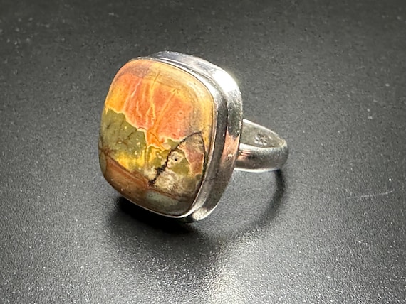 Unique Vintage Jasper Statement Ring Sterling Sil… - image 1