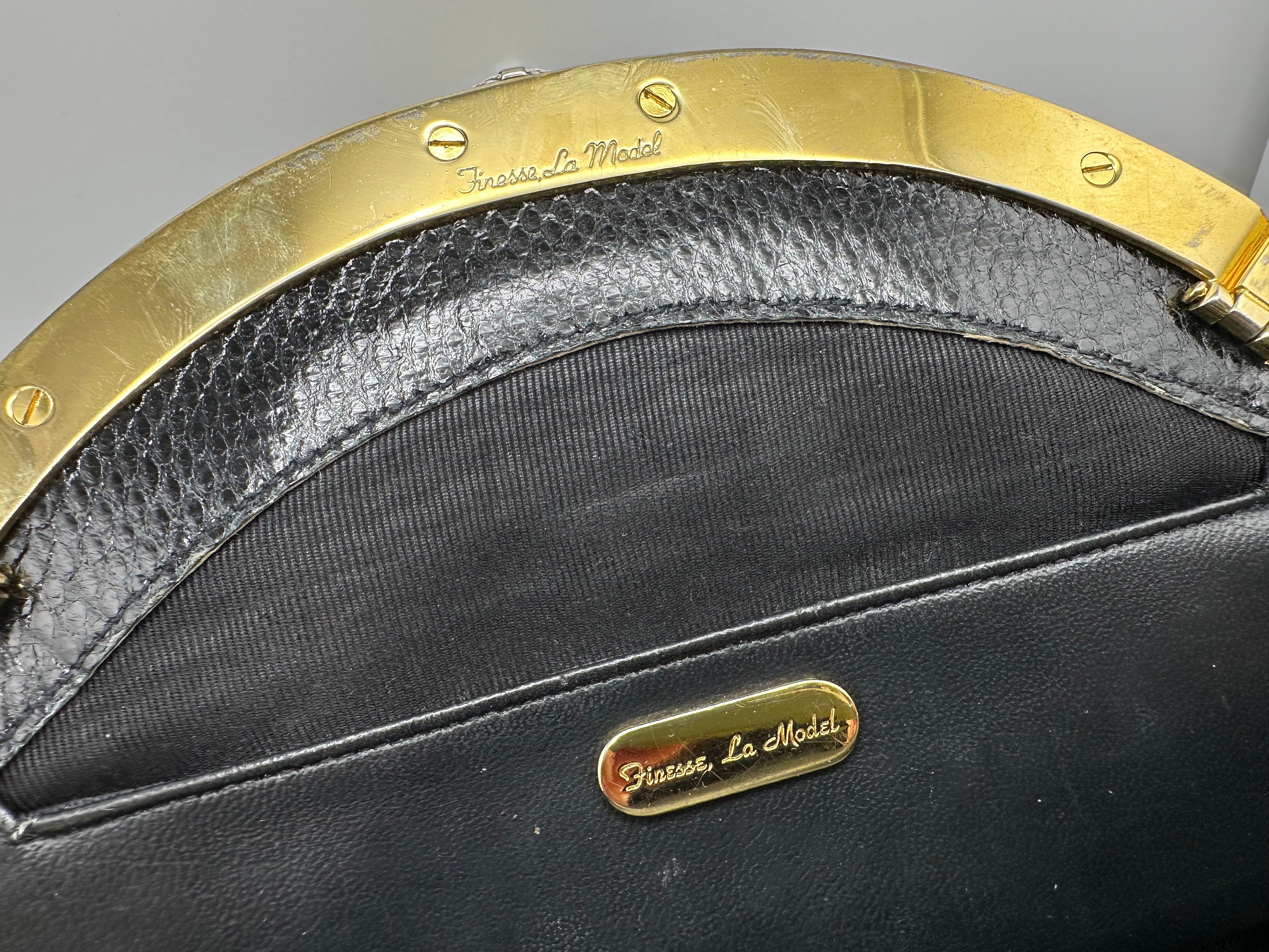 Vintage Finesse La Model Black Snakeskin Clutch Convertible to
