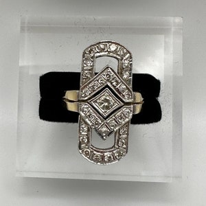 Antique 14K Gold and Diamond Art Deco Geometric Ring Size 7
