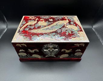 PERLMUTT INLAY Handgefertigte koreanische Schmuckschatulle und Spiegel