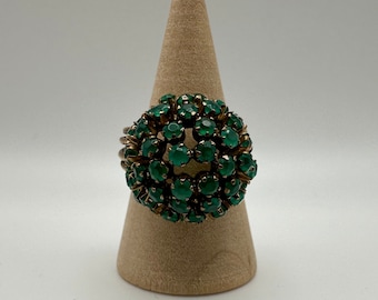 Green Chrysoprase Bombe Yellow Gold Ring Size 6.5
