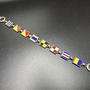 Unique Vintage Sterling Silver w/ Colorful Enameled Links Bracelet