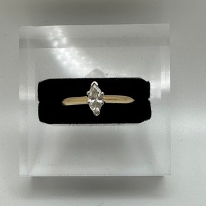 Vintage 14K Two-Tone Gold Ring w/ Marquise Diamond Stone -- Size 7.5 - Engagement Ring