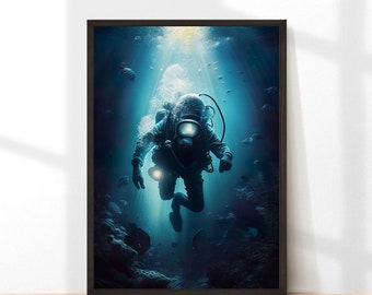 Deep Sea Diver Art Print: Scuba Diving Gift (Digital Download)