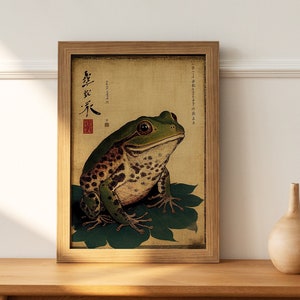 Impresión de rana japonesa, póster de rana japonesa, arte mural ukiyo-e, descarga digital, arte de sapos, impresiones de animales adorables, arte mural japonés único