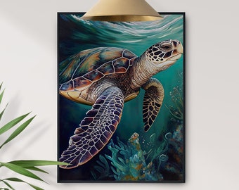 Sea Turtle Art Print: Coastal Beach House Wall Decor (Instant Download)