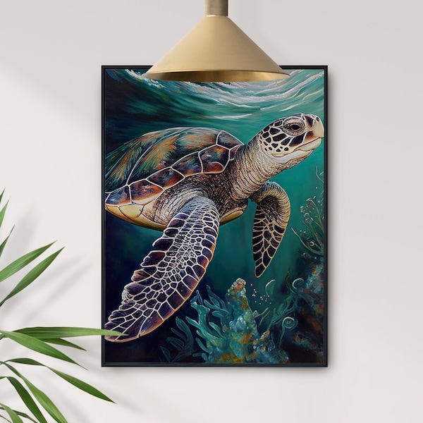 Sea Turtle Wall Art Print, Sea Turtle Wall Decor, Turtle Gifts, Coastal Wall Art, Above Bed Art, Beach House Art, Instant Download Print