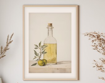 Pintura vintage de natureza morta em azeite de oliva: arte rústica para parede de cozinha (download digital)