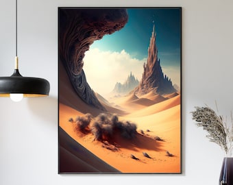 Sci-Fi Desert Landscape Poster: Space Dune Art (Digital Download)