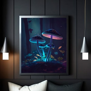 Trippy Wall Art, Magic Mushroom Wall Decor, Enchanted Mushroom Forest Printable, Fantasy Posters, Fairy Core Decor, Instant Download Print