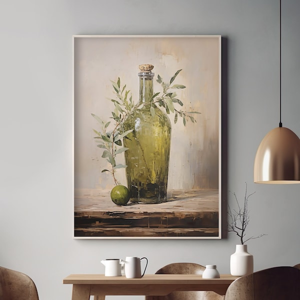 Rustic Kitchen Print, Olive Oil Painting, Vintage Farmhouse Kitchen Painting, Vintage Oil Painting, DIGITAL DOWNLOAD, Art For Kitchen