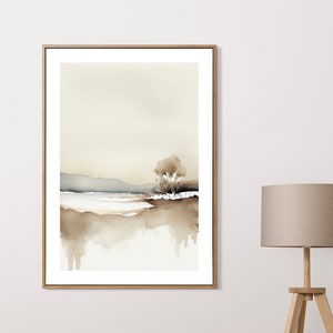 Beige Watercolor Landscape Print, Minimalist Printable Wall Art, Abstract Watercolor Landscape, DIY Print, Digital instant Download