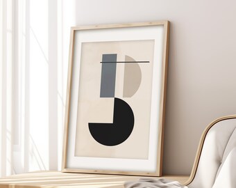 Neutral Geometric Shapes Art Print: Mid Century Modern (Digital Print)