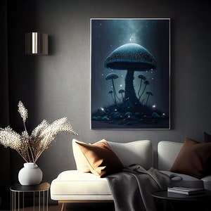 Magic Mushroom Poster, Trippy Wall Art, Enchanted Mushroom Forest, Fantasy Posters, Fairy Core Decor, Digital Download Printable