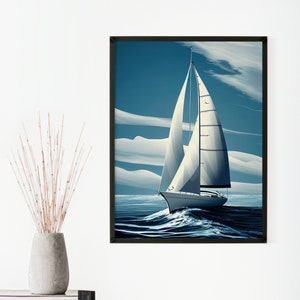 Segelboot am Meer Kunst Druck: Modernes Strandhaus Dekor (Digitaler Download)
