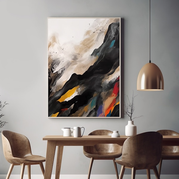 Modern Rustic Abstract Painting, Colorful Abstract art print, PRINTABLE art, Modern painting, Black Brushstroke art, Digital Download