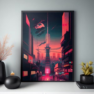Tokyo Futuristic Cityscape, Tokyo Skyline Night, Views In Tokyo, Tokyo at Sunset, Sunset Cityscape, Futuristic Wall Art, Digital Download