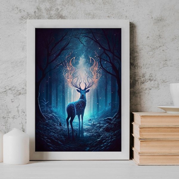 Deer Totem Animal Wall Art, Mystical Deer Painting, Deer Gift For Her, Spirit Animal Deer, Spirit Guide Art, Digital Download Printable Art