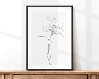 One Line Lily Flower Drawing, Continuous Flower Line Art, Lily Outline, Minimalist Floral Line Drawing, Single Line Art, Digital Download