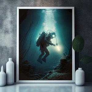 Tiefseetauchen, Tiefseetaucher, Tauchen, Tauchen Geschenke, Höhlentauchen Wand Kunst Druck, Tauchen Geschenk, digitaler Download