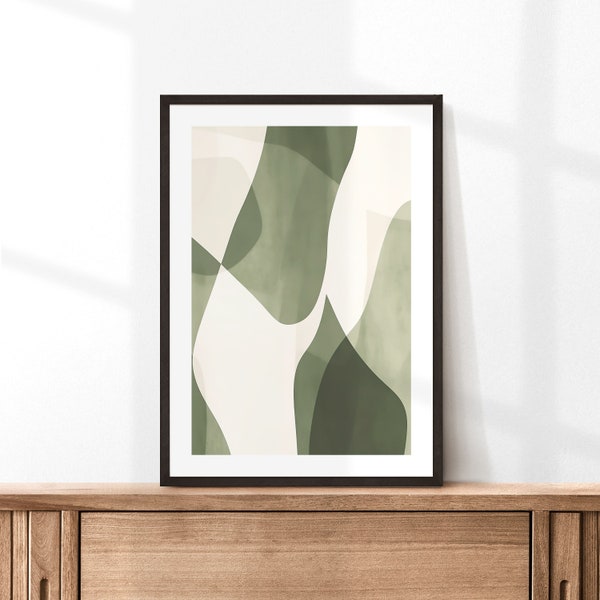 Sage Green Modern Pattern, Minimalist Boho Green Sage Wall Print, Digital Printable, Sage Green Watercolor Print, Digital Download