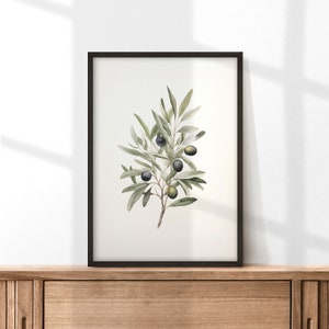 Olive Branch Watercolor Print: Neutral Kitchen Wall Art (Digital Download)