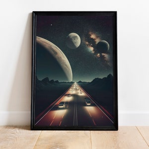 Highway in Space Wall Art, Space Gifts, Retro Space Vintage Art, Sci-Fi Poster, Surreal Art, Retro Art, Cosmic Art, Digital Download Print