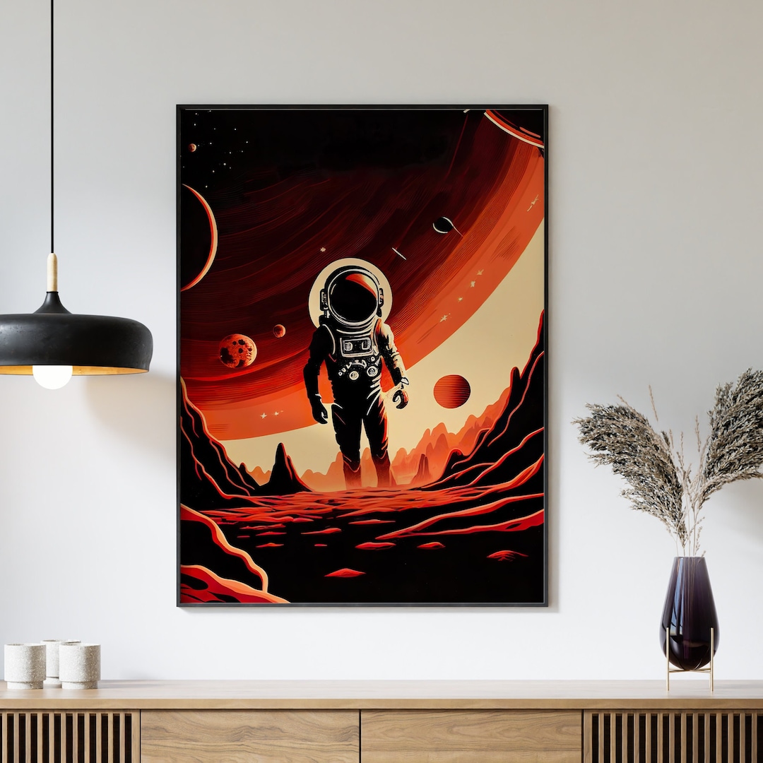 Retro Astronaut Wall Art, Vintage Space Poster, Astronaut Decor Gifts ...