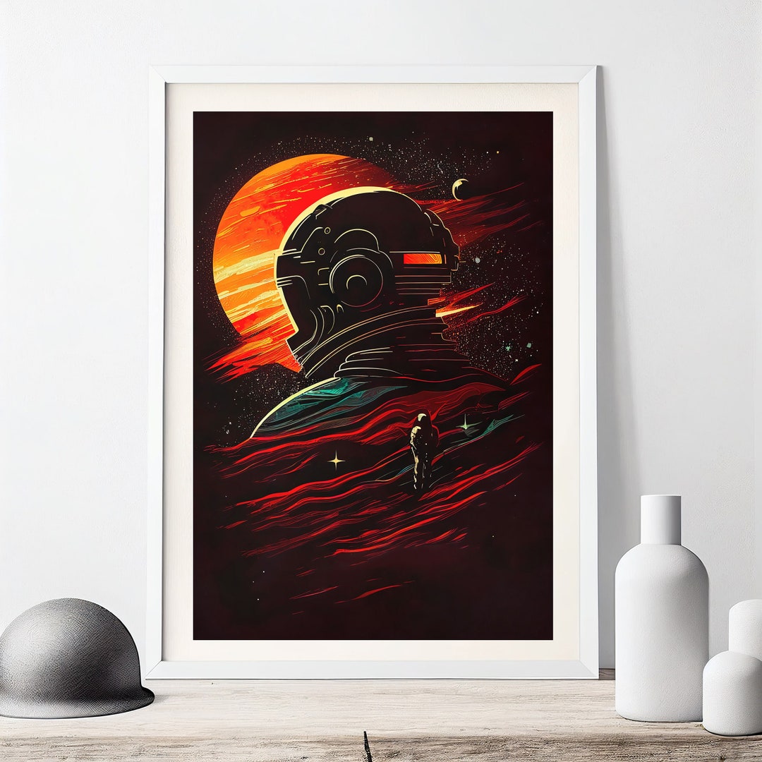 Retro Space Poster, Abstract Retro Futurism, Astronaut Wall Art Gift ...