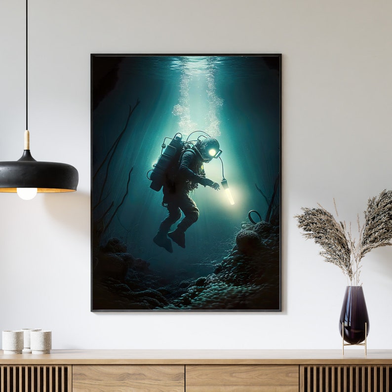 Deep Sea Diver Art Print: Cave Diving Wall Decor (digital Download) - Etsy
