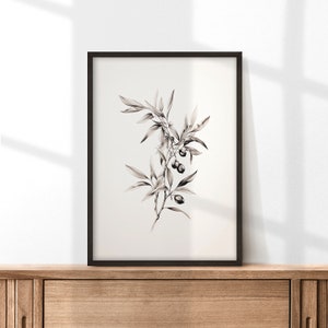 Olive Branch Pencil Sketch Print: Botanical Still Life (Digital Download)